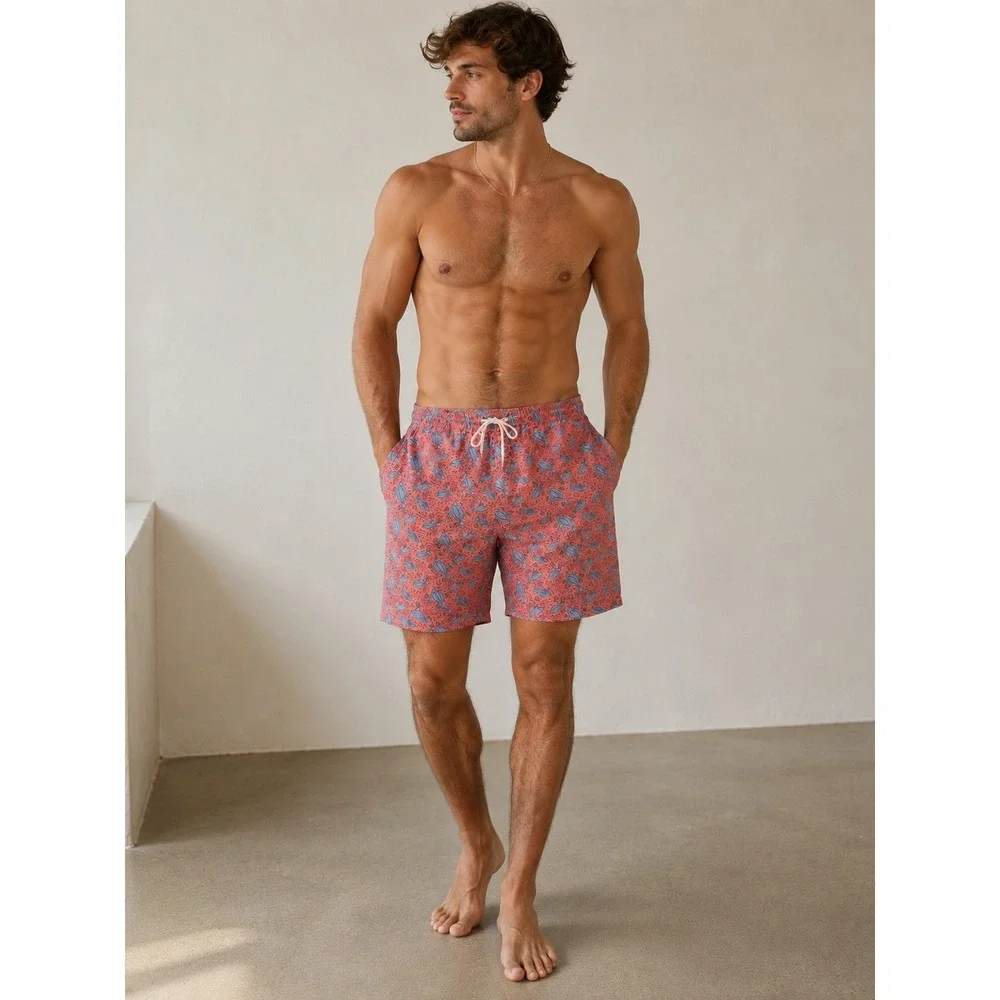 Magellan Outdoors Mens Salmon Pink Fish Print Swim Trunks linerless Large. EUC